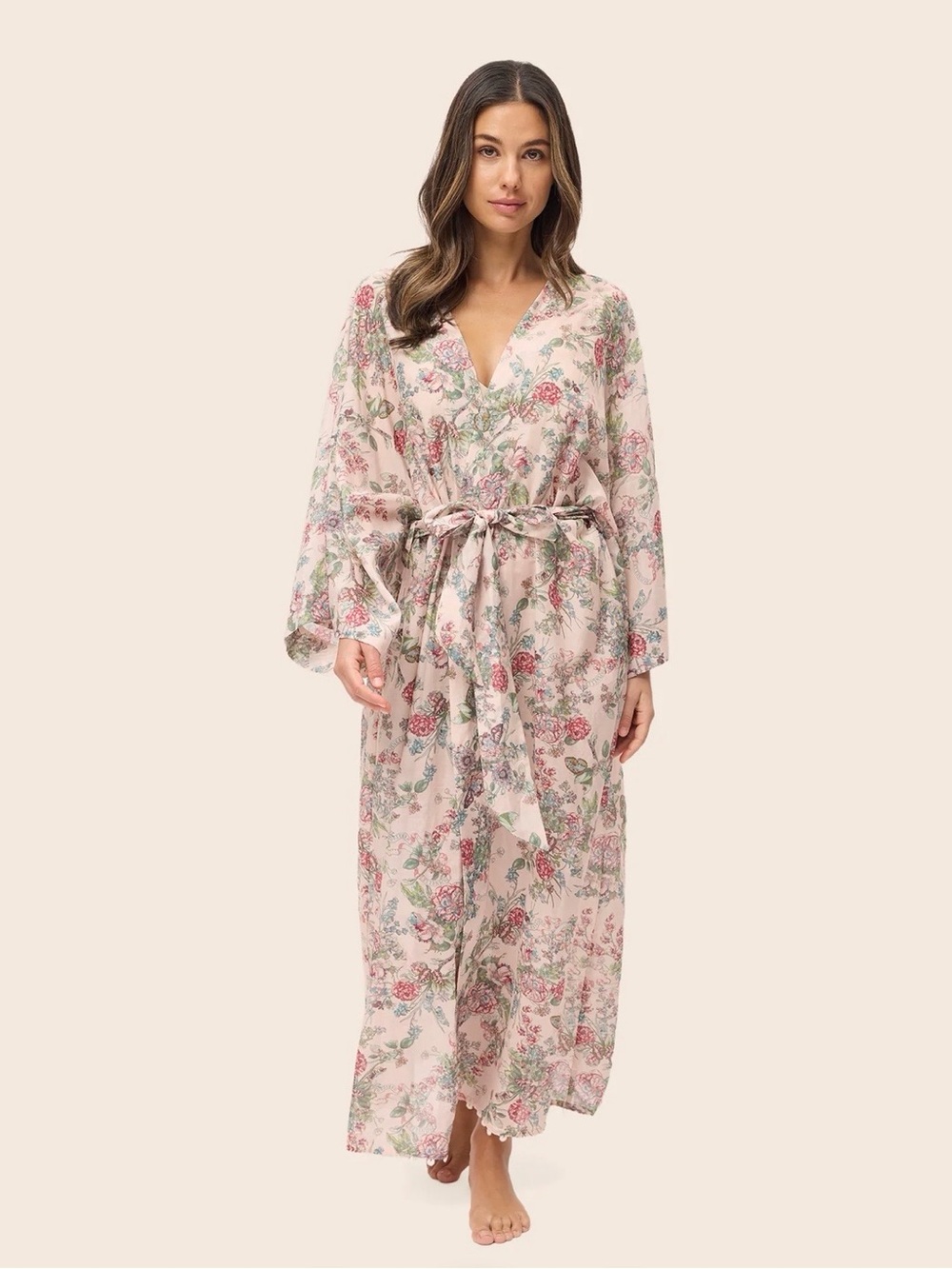 Papinelle Yolly Pink Lace Kimono Maxi Robe
